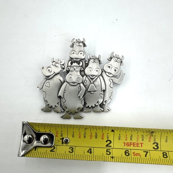 JJ Jonette Brooch Pewter Vintage 1988 Happy Cows Farm Animal - Picture 5 of 6